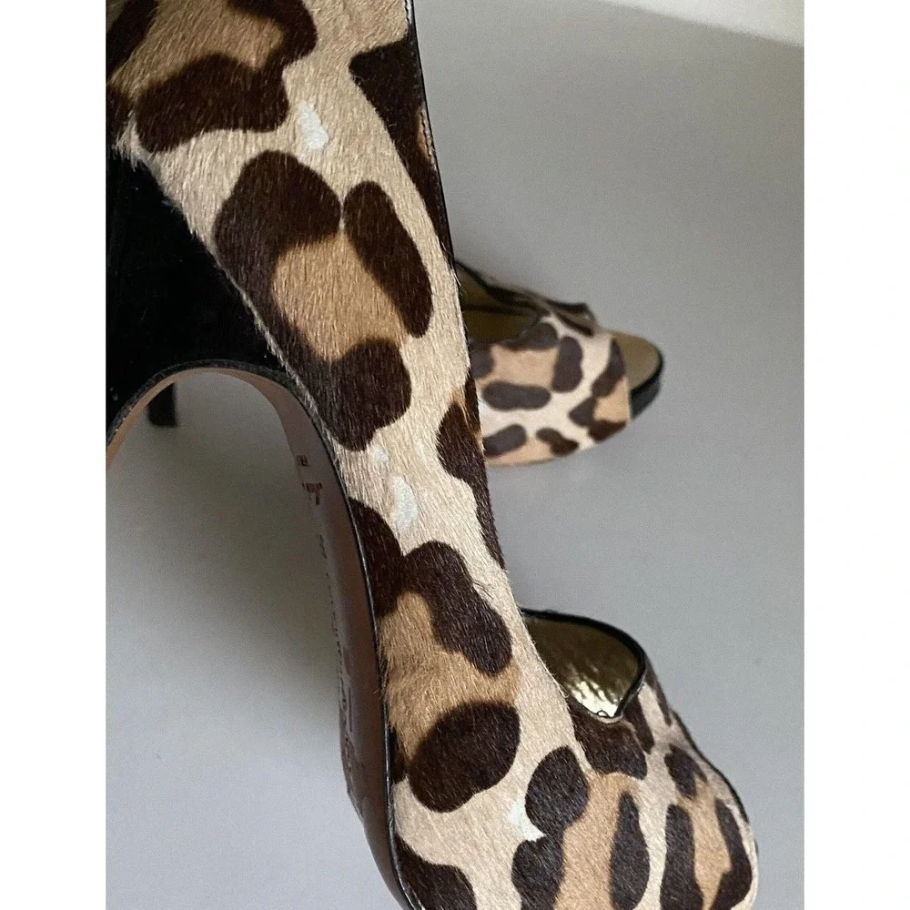 Luciano Padovan Peep Toe Pump Pony Hair Calf Animal Print Leopard Cheeta…